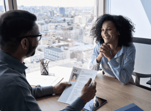 woman and man talking